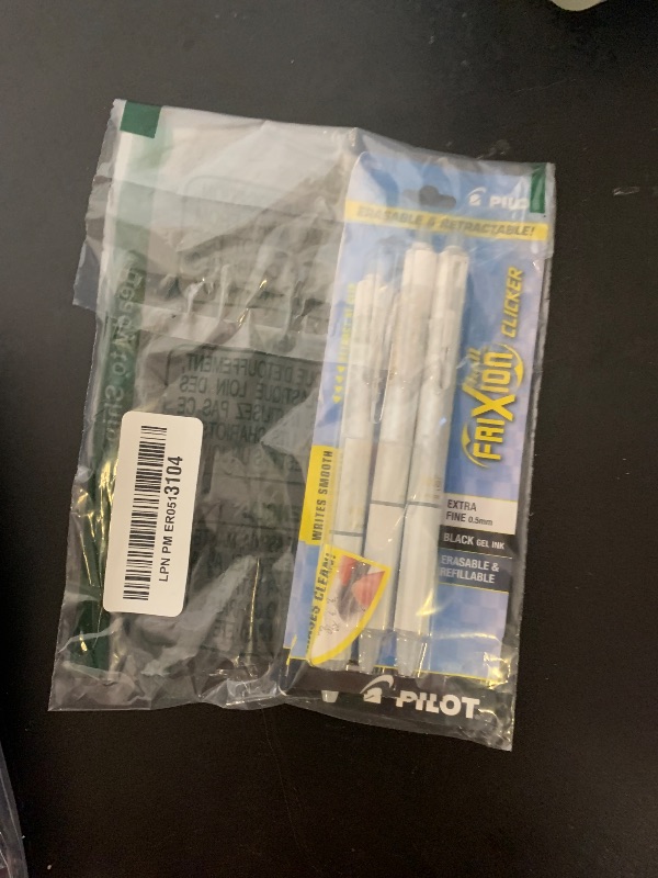 Photo 1 of Pilot FriXion Ball Clicker Erasable White Pen, Extra Fine, 0.5 mm, Black Gel Ink, 3 Pack (13632)