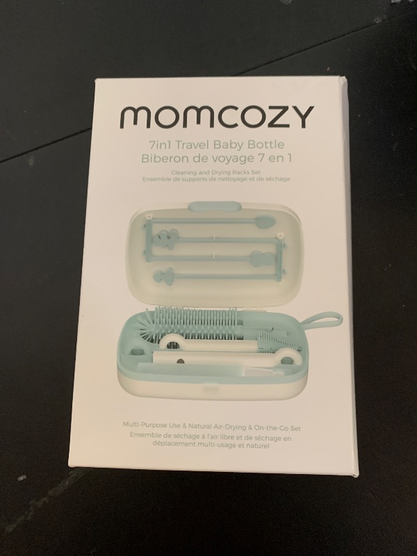 Photo 1 of Momcozy Bottle Brush Set - Baby Bottle Cleaner Kit with Silicone Brush, Nipple Brush, Straw Brush, Soap Dispenser, Drying Rack - 7 in 1 Bottle Cleaning Tool for Home and Travel, Green
