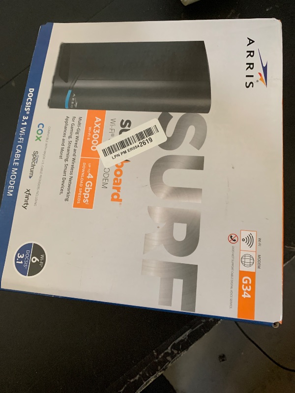 Photo 1 of ARRIS (G34) - Cable Modem Router Combo - Fast DOCSIS 3.1 Gigabit WiFi 6 (AX3000), Approved for Comcast Xfinity, Cox, Spectrum & More, 1 Gbps Max Internet Speeds