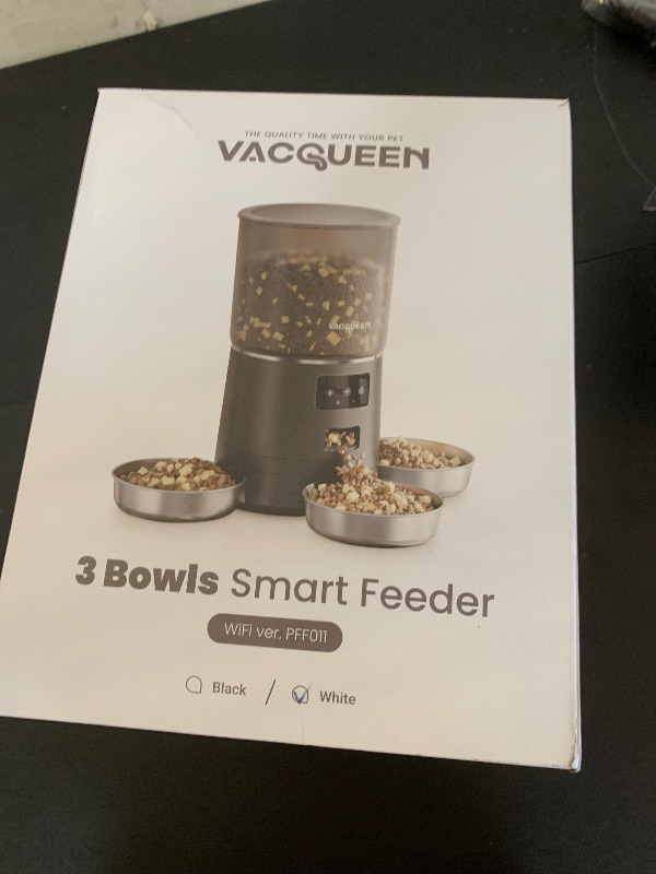 Photo 1 of Vacqueen Automatic Cat Feeder for 3 Cats, 6L/25 Cups Smart WiFi Pet Feeder, Strong Anti-Jam System, Dual-Effect Desiccant Cat Food Dispenser, with 10S Voice Recorder for Cats and Small Dog(White)