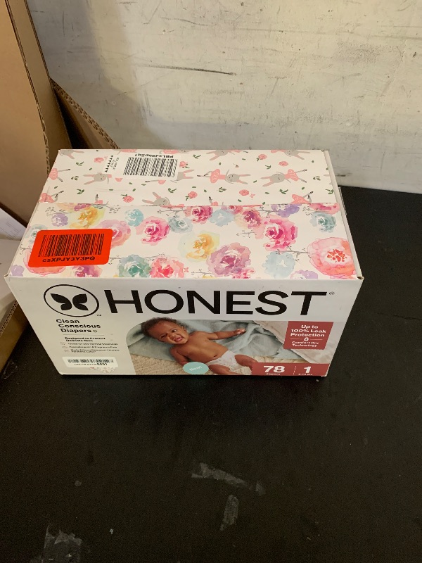 Photo 1 of The Honest Company Clean Conscious Diapers for Delicate Skin | Up to 100% Leakproof | Hypoallergenic, Fragrance Free | Girl Prints | Club Box, Size 1 (8-14 lbs), 78 Count (Prints May Vary)