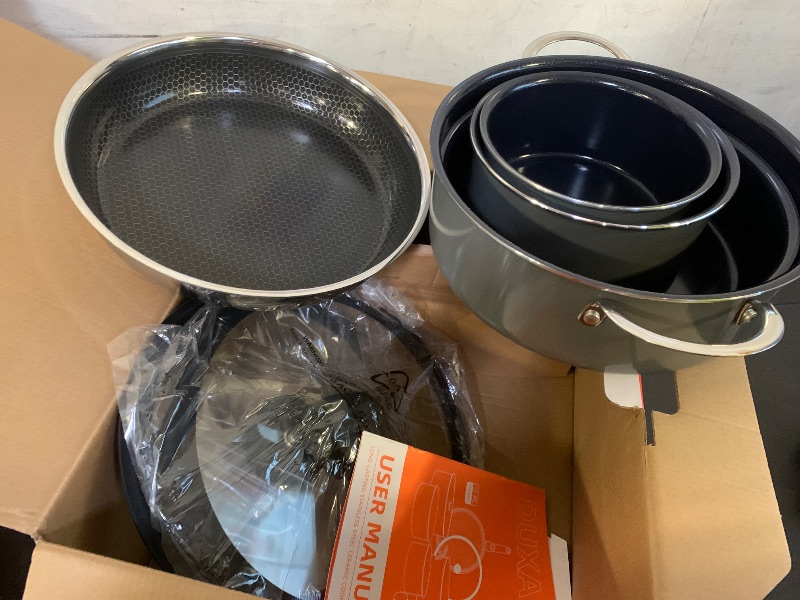 Photo 1 of Pro DUXANO 12PC Nonstick Pots and Pans Set&Hybrid 3-Ply Stainless Steel Skillet, High Heat Sear&Fry, 2-Layer Ceramic Induction Cookware, 9H Scratch-Resistant&Anti-Warp,PFAS Free,All Cooktop/Dishwasher