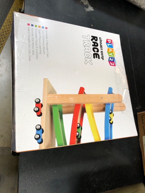 Photo 1 of Play22 Wooden Car Ramps - 4 Level Race Track With 4 Toy Cars - My First Baby Toys - Toddler Car Set is A Great Gift for Boys and Girls