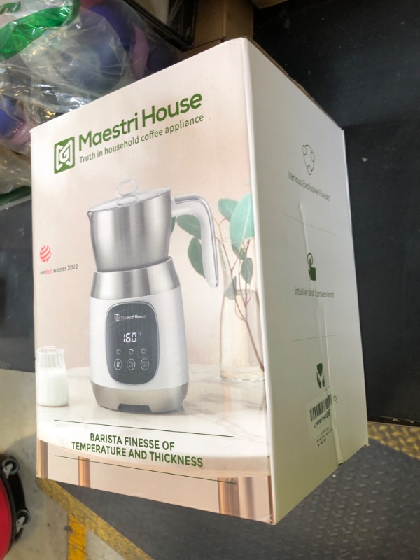 Photo 1 of Maestri House Milk Frother, Variable Temp and Froth Thickness DualFro 600 Milk Frother Steamer, 21OZ Smart Touch Control Milk Warmer, Dishwasher Safe, Memory Function for Latte&Hot Chocolate (White)