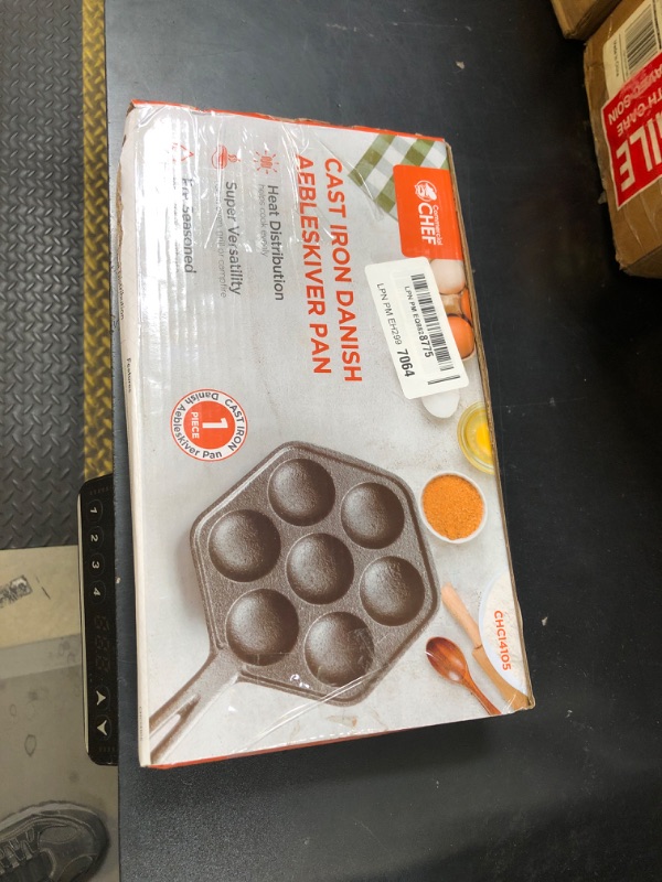 Photo 1 of Commercial CHEF Cast Iron Danish Aebleskiver Pan, Preseasoned Cast Iron Cookware for Pancake Puffs, Makes 7 Pancake Balls