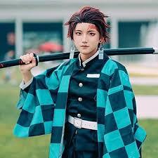 Photo 1 of Halloween Cosplay Costumes Kamado Tanjir Kids Anime Kimono Halloween Green Cloak
