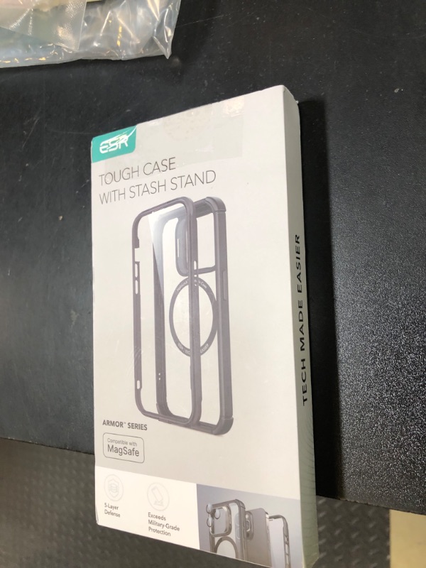 Photo 1 of ESR for iPhone 15 Pro Max Case with Stand, Compatible with MagSafe, Full-Body Military-Grade Drop Proof Case with Built-in 9H+ Tempered Glass Screen Protector, Armor Series, Clear
