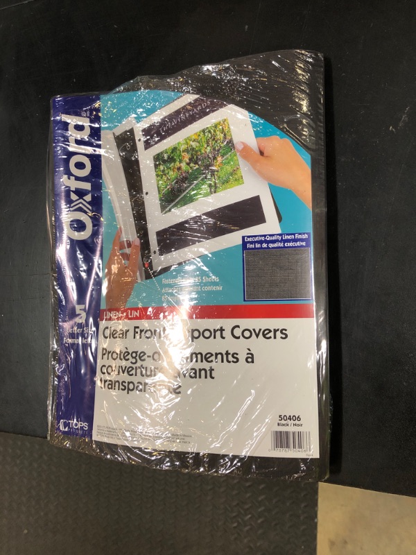 Photo 1 of Oxford Linen Clear Front Report Covers, Letter Size, Black, 5 Pack (50406)