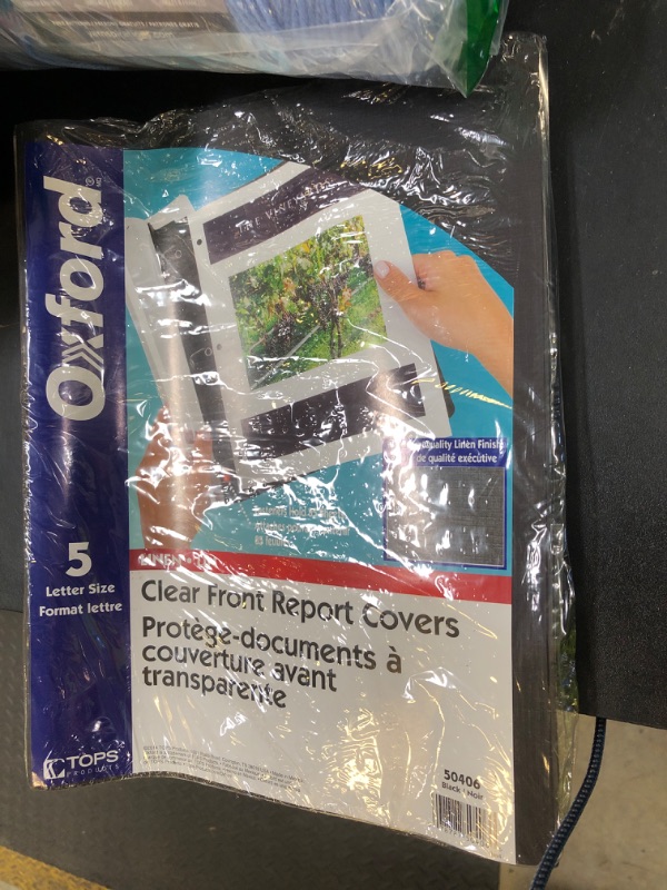 Photo 1 of Oxford Linen Clear Front Report Covers, Letter Size, Black, 5 Pack (50406)