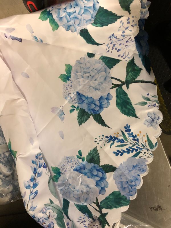Photo 1 of Vonabem Table Cloth Cotton Linen Table Cover for Kitchen Dinning Wrinkle Free Table Cloths (Blue Floral, 60in Round)