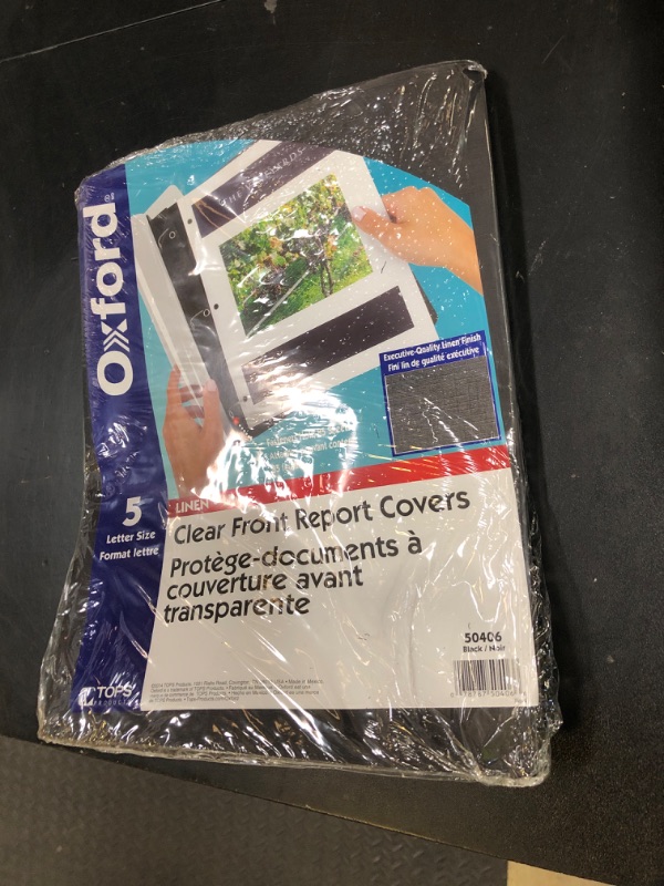 Photo 1 of Oxford Linen Clear Front Report Covers, Letter Size, Black, 5 Pack (50406)