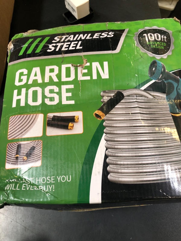 Photo 1 of Advinski Garden Hose 100FT, Water Hose with 10 Function Nozzle, Garden Hose Metal with Leak-proof Connectors, No-Kink, Lightweight, Puncture-proof, Pet-proof, Sturdy, 550PSI, Hose for Outdoor, Yard
