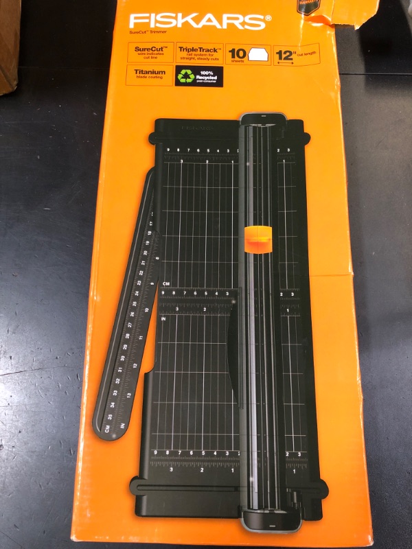 Photo 1 of Fiskars Recycled SureCut™ Portable Paper Trimmer - 12” Cut Length - Craft and Office Paper Cutter with Grid Lines - Black