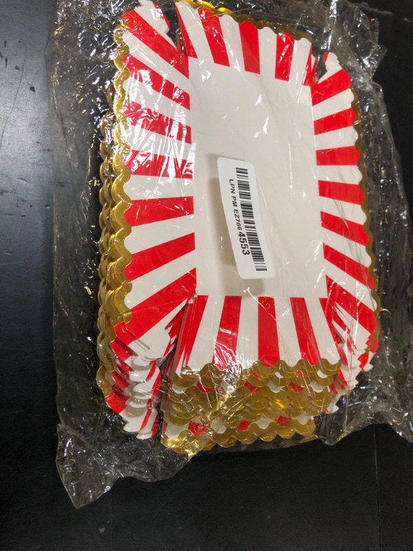 Photo 1 of LemonRoad 120 Pcs Carnival Food Paper Trays Circus Boats Red and White Striped Banana Split Boats Bulk Disposable 2lb Movie Night Grease Resistant for Birthday Hot Dogs Popcorn