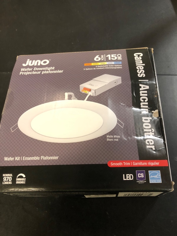 Photo 1 of Juno LED Recessed Lights 6 Inch Round Wafer Downlight, 5-in-1 Switchable White Color Temperature, 120 Volts, 6-Inch Ultra-Thin Flat Trim, Matte White (WF6 SWW5 90CRI MW M6)