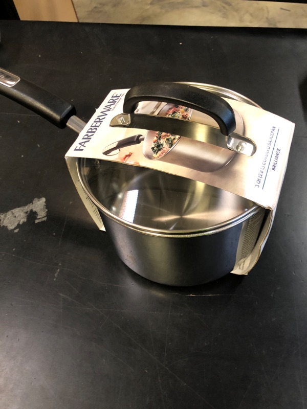 Photo 1 of Farberware Brilliance Stainless Steel Saucepan/Saucepot with Glass Lid, 3 Quart, Dishwasher Safe and Induction Ready, Compatible with All Cooktops, Stainless Steel