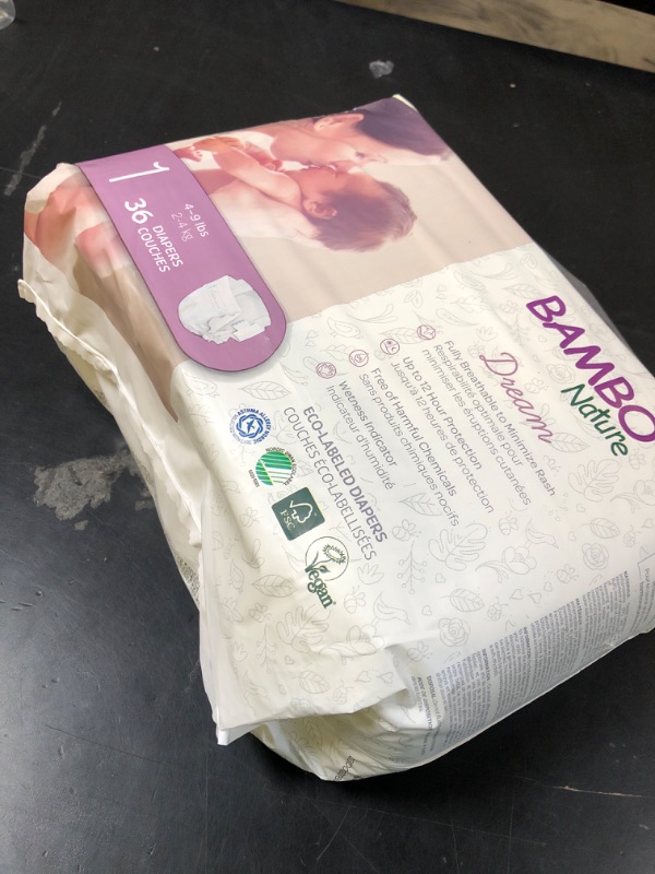 Photo 1 of Bambo Nature Hypoallergenic Baby Diapers, Eco-Labelled Sustainable Diapers, Enhanced Leakage Protection, Totally Chlorine-free, Skin Friendly, and Super Absorbent - Size 1 (36 Count)