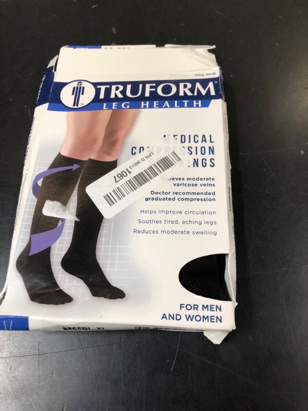 Photo 1 of Truform 20-30 mmHg Compression Stockings for Men and Women, Knee High Length, Closed Toe, Black, X-Large (8865BL-XL)