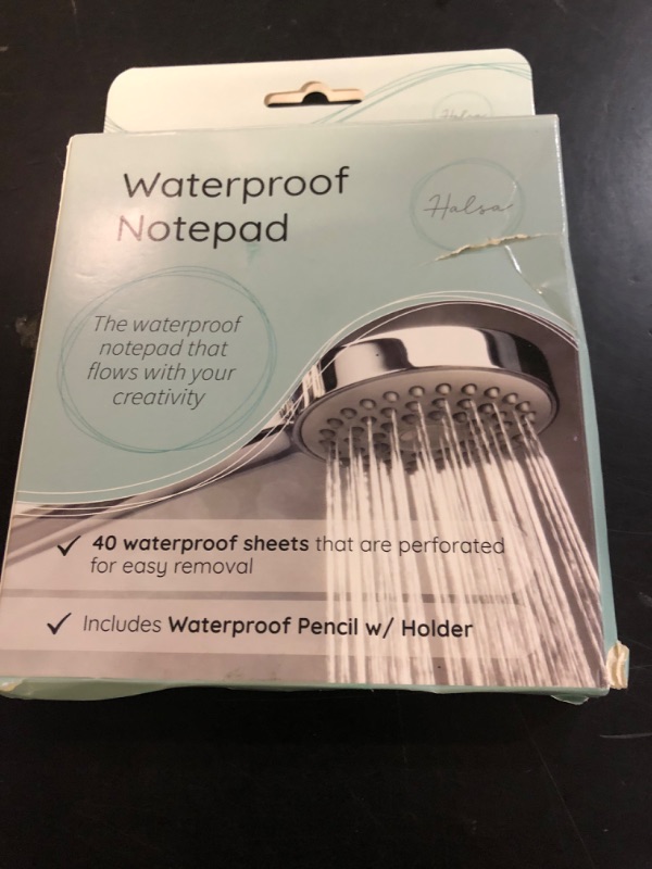 Photo 1 of Halsa Waterproof Shower Notepad with Pencil, Sharpener & Suction Cups –Waterproof Writing – Capture Ideas in the Shower – Ideal for Bathroom, Office, or Travel (40 Sheets)