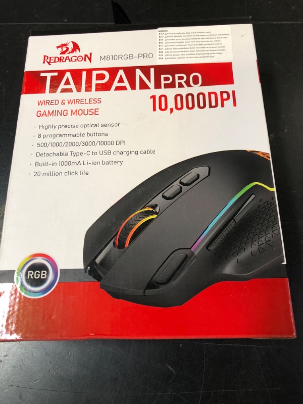 Photo 1 of Redragon M810 Pro Wireless Gaming Mouse, 10000 DPI Wired/Wireless Gamer Mouse w/Rapid Fire Key, 8 Macro Buttons, 45-Hour Reliable Power Capacity and RGB Backlit for PC/Mac/Laptop