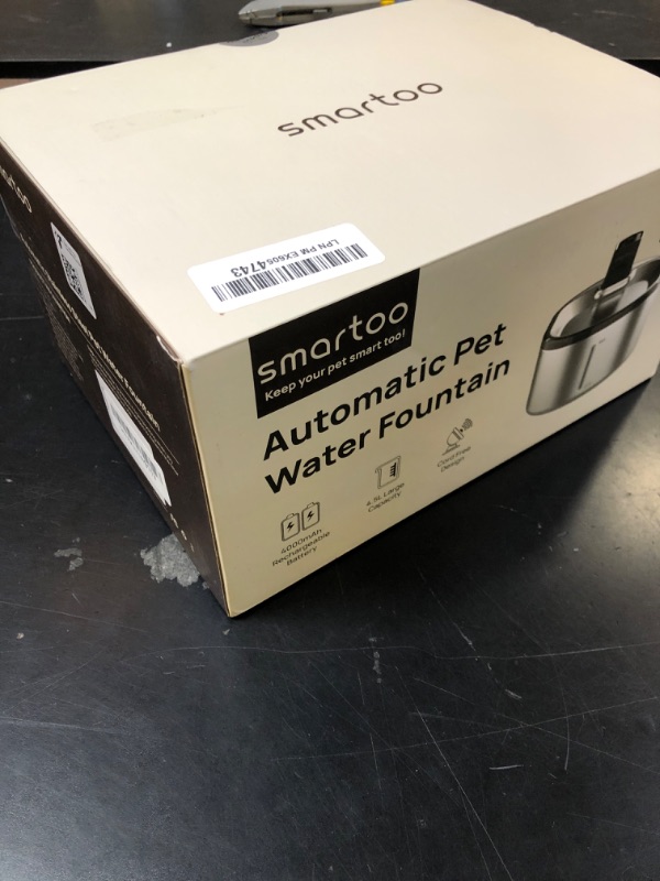 Photo 1 of Smartoo Wireless Cat Water Fountain Stainless Steel, 152oz/4.5L Cat Fountain Battery Operated, Cordless Pet Water Fountain for Cats & Dogs with Motion Sensor, Ultra Quiet Pump, 6 Filters