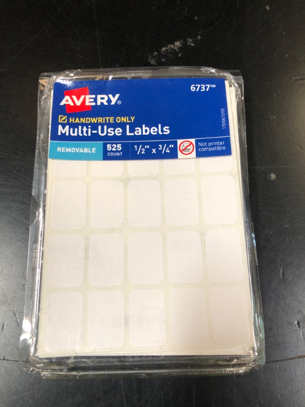 Photo 1 of Avery Multi-Use Removable Labels, 1/2" x 3/4", White, Non-Printable, 525 Blank Labels Total (6737)