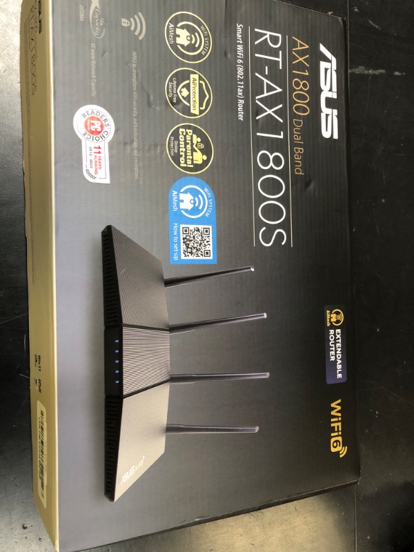 Photo 1 of ASUS RT-AX1800S Dual Band WiFi 6 Extendable Router, Subscription-Free Network Security, Parental Control, Built-in VPN, AiMesh Compatible, Gaming & Streaming, Smart Home
