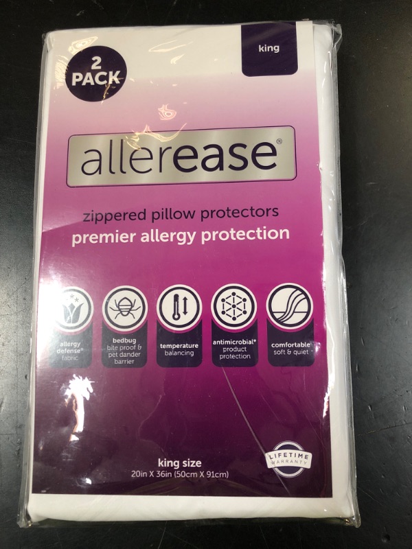 Photo 1 of Set of 2 King AllerEase Pillow Protectors - Temperature Balancing, Allergist Recommended - Premium Breathable, Zippered Protectors