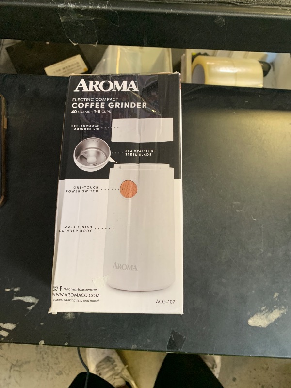 Photo 1 of Aroma Housewares Mini Coffee Grinder and Electric Herb Grinder with 304 Stainless Steel Grinding Blades and a See-through Lid (40 g.), White, 40g