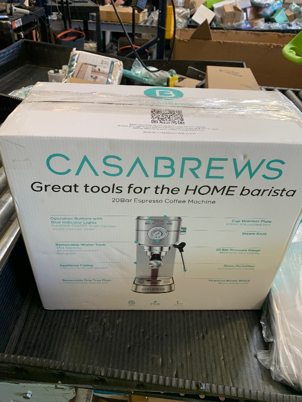 Photo 1 of CASABREWS CM5418 Espresso Machine 20 Bar, Compact Espresso Maker with Steam Milk Frother, Stainless Steel Coffee Machine with 34oz Removable Water Tank for Cappuccino, Latte, SilverLPNPMEY8713598
