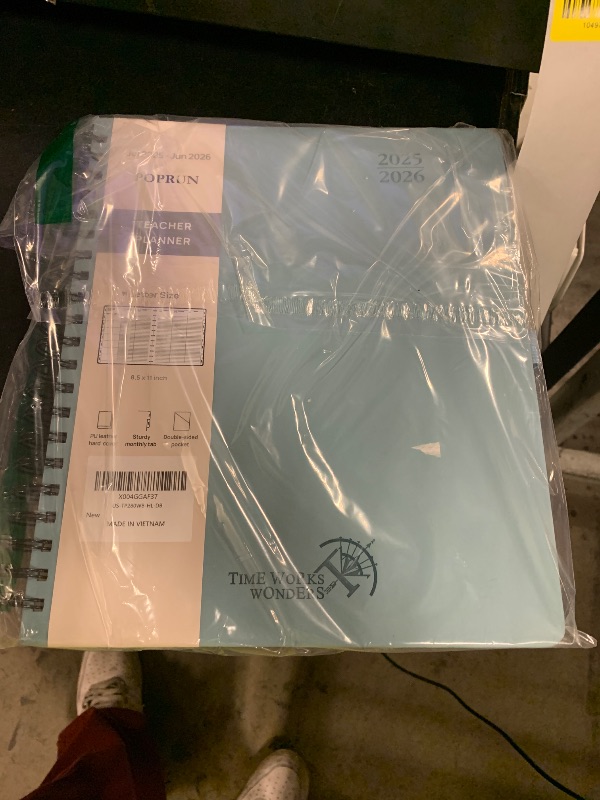 Photo 1 of POPRUN Teacher Planner 2025-2026, (Letter Size - 8.5'' x 11'') Academic Lesson Planner (July 2025 - June 2026), with Monthly Tabs, Thick Papers, 2-Sided Pocket, Leather for Teachers, Dutch Blue