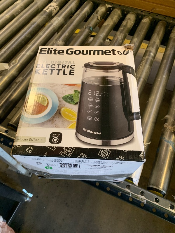 Photo 1 of Elite Gourmet EKT8717 1.7L Dual Wall Cool Touch Electric Tea Kettle, Borosilicate Glass, 304 Stainless Steel Interior, Programmed Digital Touchscreen, Keep Warm, Auto Off & Audible Indicator, Black