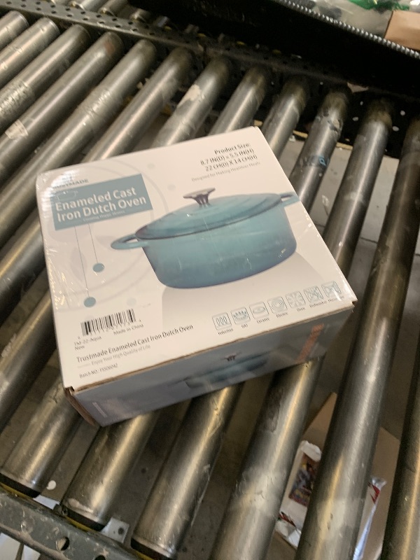 Photo 1 of Trustmade 3 QT Cast Iron Dutch Oven, Enamel Coated Cookware Pot with Self Basting Lid for Home Baking, Braiser, Cooking, Aqua