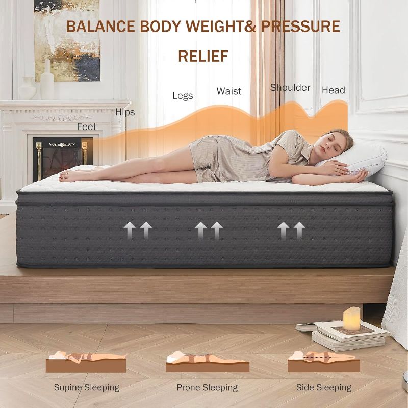 Photo 1 of Full Mattress,10 Inch Full Size Hybrid Mattresses, Memory Foam and Independent Pocket Springs for Pressure Relief, CertiPUR-US Certified, Medium Firm
