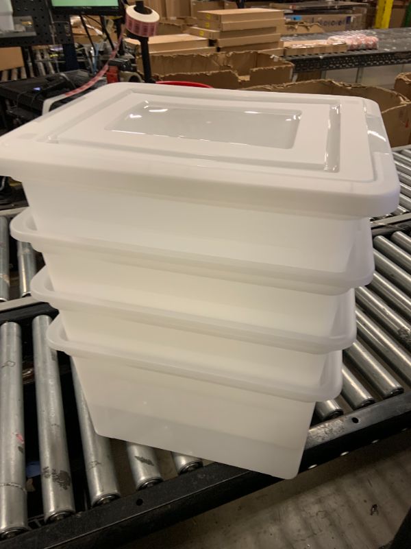 Photo 1 of IRIS USA File Box, Plastic File Organizer with Lids for Letter/Legal File, Portable Document Box For Moving, Storage Bin with Durable and Secure Lid, Stackable Nestable BPA-Free, Pearl 35 Qt. 4 Pack