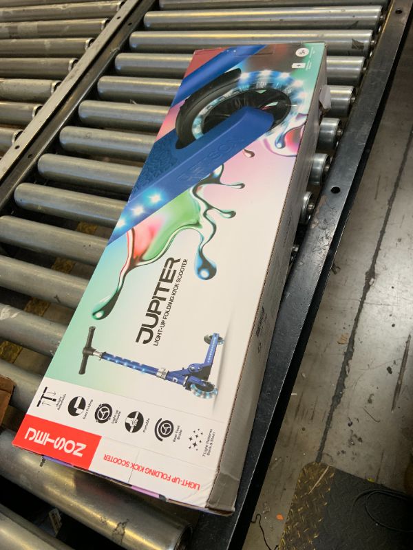 Photo 1 of Jetson Scooters - Jupiter Kick Scooter (Blue) - Collapsible Portable Kids Push Scooter - Lightweight Folding Design with High Visibility RGB Light Up LEDs on Stem, Wheels, and Deck