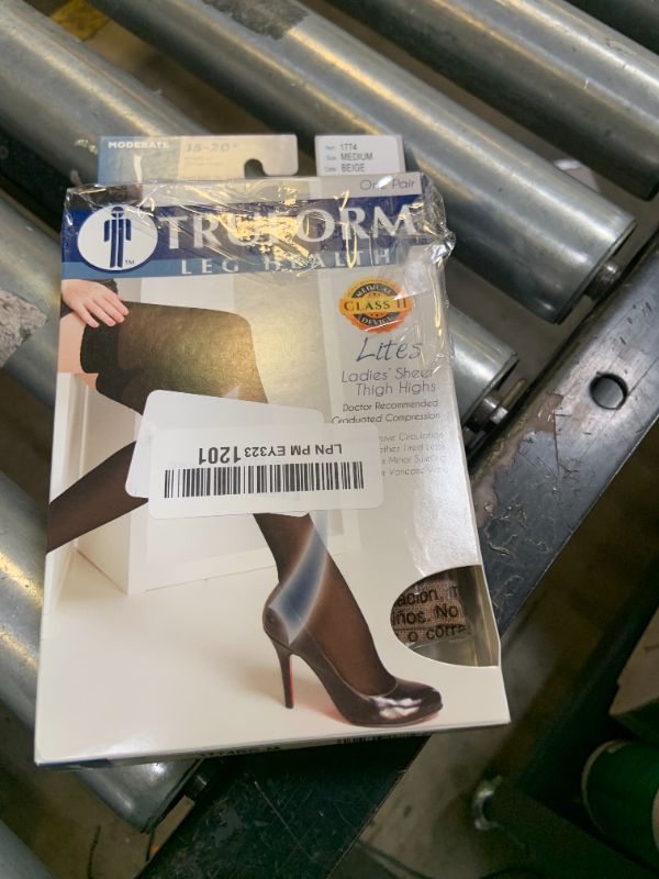 Photo 1 of Truform Sheer Compression Stockings, 15-20 mmHg, Women's Knee High Length, Open Toe, 20 Denier, Light Beige, Medium