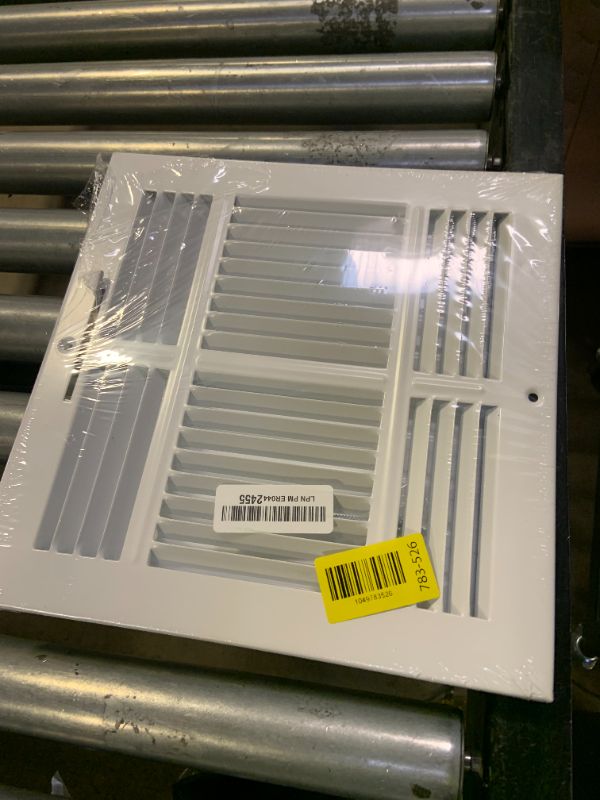 Photo 1 of EZ-FLO 10 x 10 Inch (Duct Opening) Air Vent Cover for Wall or Ceiling, Four-Way Ventilation Register, Solid Steel HVAC Register Cover, White, 61619