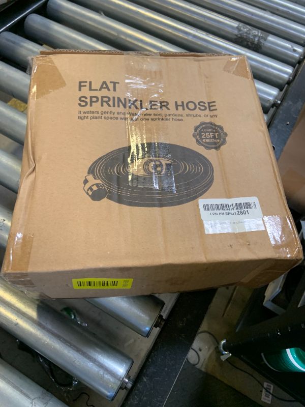 Photo 1 of Apgooface Sprinkler Hose with Holes, Flat Soaker Hose 100 Ft (25 ft 4pack) with Garden Staples and Splitters, Watering Drip Irrigation Hoses for Lawn, Vegetable and Garden Beds (100 ft)