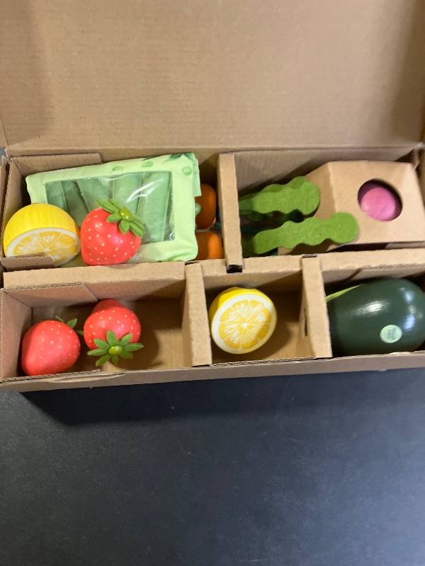 Photo 1 of Tiny Land Organic Wooden Vegetable & Fruit Play Set – 7PCS Pretend Food for Kids, Montessori Kitchen Toy for Toddlers, Role Play Grocery Gift