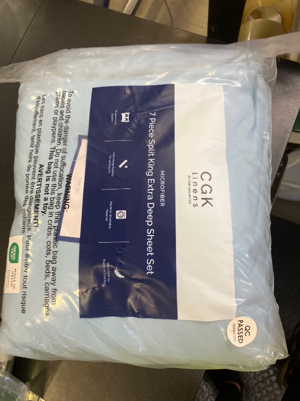 Photo 1 of Extra Deep Split King Sheet Set - 7 Piece Breathable & Cooling Sheets - Hotel Luxury Bed Sheets Set - Easy Fit - Soft, Wrinkle Free & Comfy Sheets Set - Light Blue Sheet Set with Extra Deep Pockets