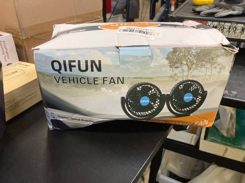 Photo 1 of QIFUN 12V Car Fan, Portable Car Fan Cool Gadgets for Rear Seat Passenger, 4'' Headrest 360° Rotatable Backseat Car Cooling with Stepless Speed Regulation for Vehicles, SUV, RV, Boat