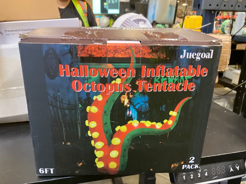 Photo 1 of Juegoal 2Pack Halloween Decorations 5.6FT Tall Inflatable Lighted Octopus Tentacle, Octopus Legs Build-in 33 LED, Animated Halloween Front Door Window Roof Prop, Outdoor Holiday Party Blow up Decor