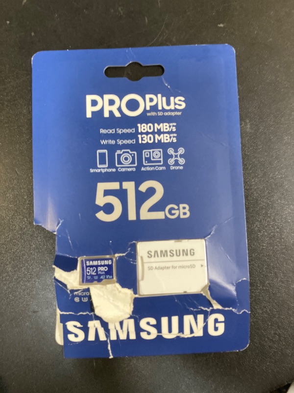 Photo 1 of Samsung PRO Plus microSD Memory Card + Adapter, 512GB microSDXC, Up to 180 MB/s, Full HD & 4K UHD, UHS I, C10, U3, V30, A2, for Android Smartphones, Tablets, GoPRO, and DJI Drone (MB MD512SA/AM)