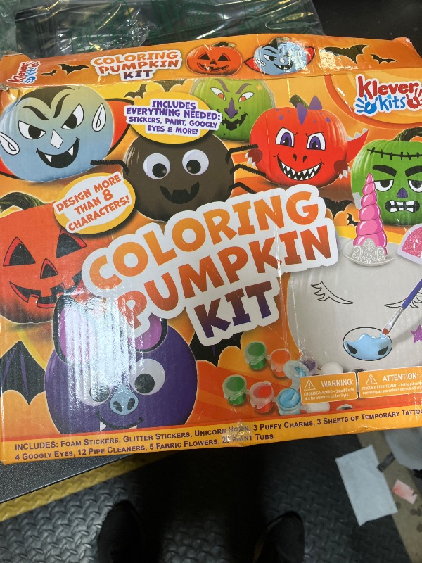 Photo 1 of Klever Kits Halloween Pumpkin Decorating Kit, Halloween Painting Kits Party Favors for Kids, Arts and Craft Party Supplies, DIY Coloring Pumpkin Decorations, School Activities Games