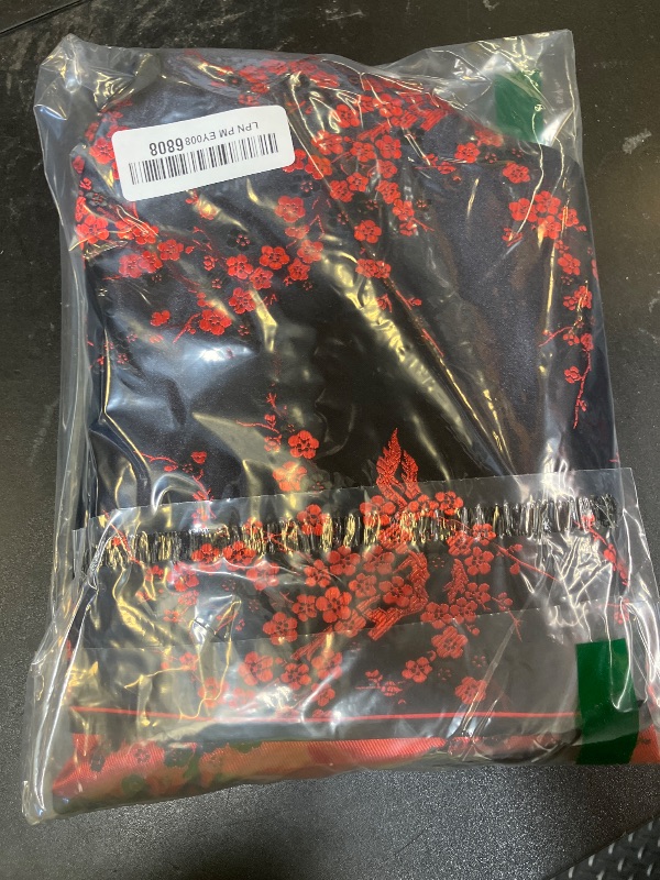 Photo 1 of Women Cheongsam Long Dress Evening Short Sleeve Slim Fit Maxi Dress Floral Faux Silk Stand Collar Bodycon Qipao (as1, Alpha, m, Regular, Regular, Black Flower)