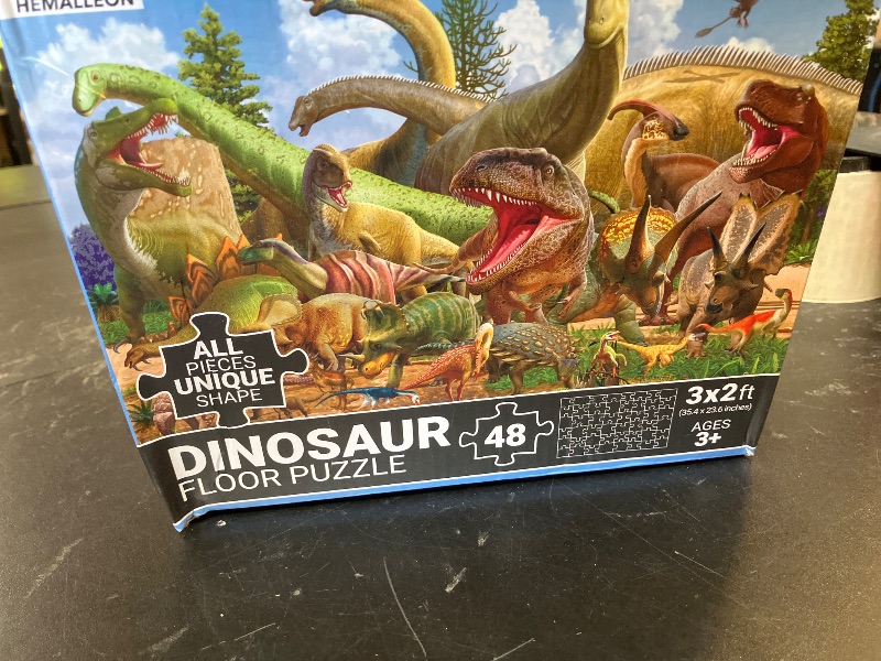Photo 1 of 48 Piece Jumbo Dinosaur Floor Puzzle - Large Size (3 x 2 ft) - All Pieces Unique Shape - 25 Realistic Dinos Illustration - Gifts for Boys Girls Toddlers Kids Ages 3-5 2-4 4-6 Year Old