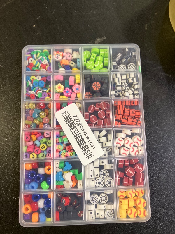 Photo 1 of 1000PCS Sports Polymer Clay Beads Bracelet Making kit, 24 Style Cute Fun Ball Beads Baseball Basketball Soccer Rugby Volleyball Football Charms, DIY Bracelet Making kit