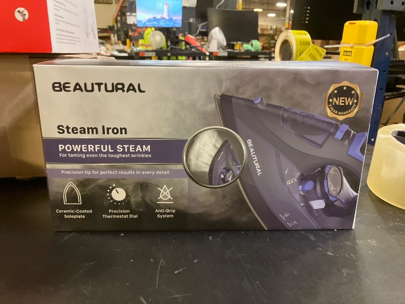 Photo 1 of BEAUTURAL Steam Iron for Clothes with Precision Thermostat Dial, Ceramic Coated Soleplate, 3-Way Auto-Off, Self-Cleaning, Anti-Calcium, Anti-Drip Blue