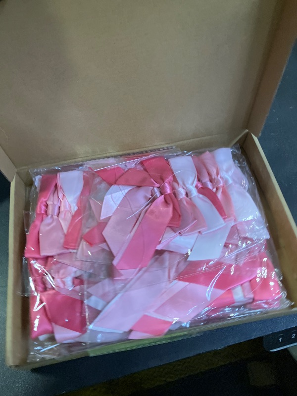 Photo 1 of TaoBary 12 Strings of 96 Pcs Pink Bow Garland Banner, Bow Wedding Party Decorations Satin Ribbon Hanging Ornaments for Coquette Birthday Bachelorette Bridal Shower Baby Shower